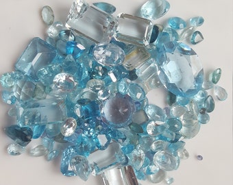 Mixed Lot Blue Topaz Gemstones, Mixed Sizes and Shapes, Perfect for DIY, Light Blue, London Blue, Round Blue Topaz, Emerald Cut Blue Topaz