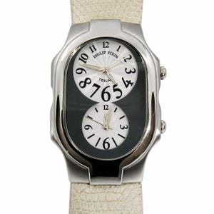 Philip Stein Dual Dial Silver Face Watch with Green Leather Strap Philip Stein Signature Teslar Signature Dual Time Zone  main image 4