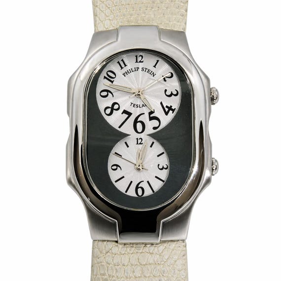 Philip Stein Dual Face Watch, White Leather Band, Teslar