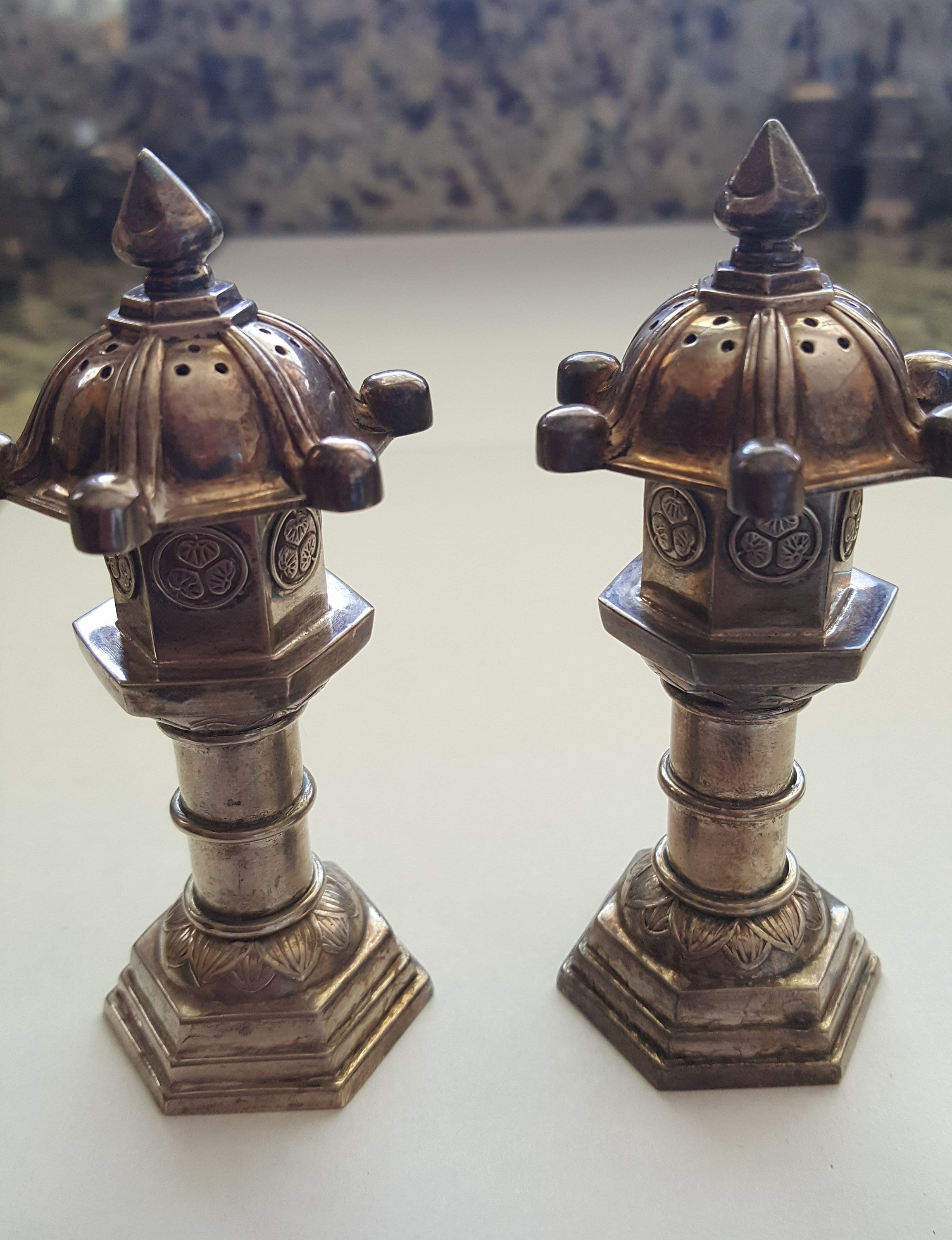 Vintage Sterling Silver Pagoda Lantern Salt and Pepper Shakers