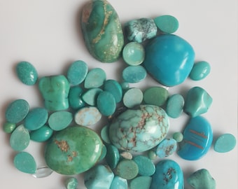 Genuine Loose Turquoise Lot Green and Blue Colors Variety of Sizes Cabochon Shaped Fine Quality Oval Freeform Pear Shaped