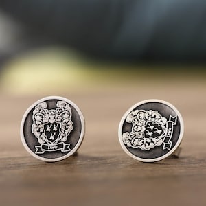 Benutzerdefinierte Manschettenknöpfe, Familienwappen Manschettenknöpfe graviert, Wappen personalisierte Manschettenknöpfe, Geschenke für ihn, Manschettenknöpfe für Männer, Geschenk für Mann