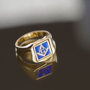 Gold Masonic Enamel Swivel Ring, Masonic Ring, Freemason Ring, Free Mason Ring, Mens Masonic Rings, Master Mason Ring, Unique Masonic Ring
