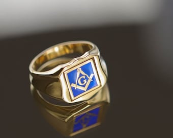 Gold Masonic Enamel Swivel Ring, Masonic Ring, Freemason Ring, Free Mason Ring, Mens Masonic Rings, Master Mason Ring, Unique Masonic Ring