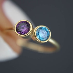 Birthstone Promise Ring, Birthstone Engagement Ring, Dual Birthstone Ring, Two Birthstone Engagement Ring, Best Anniversary Gift for Wife