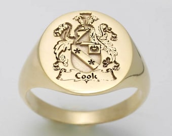 Gouden familie Crest Signet Ring, familieringen, gouden Signet Ring, wapenschildring, familie Crest ringen, heren gouden Signet ringen, Crest Ring