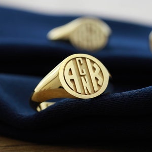 Anillo de sello de oro con iniciales, anillo de letras, anillo de 4 letras, anillo de sello personalizado, anillo de sello personalizado, anillo de sello de oro, anillos de nombre de oro