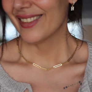 Paperclip chain necklace, Gold paperclip necklace, Chain Choker, Long Link Chain, Open Link Necklace, Simple Gold Necklace, Womens Chain image 3