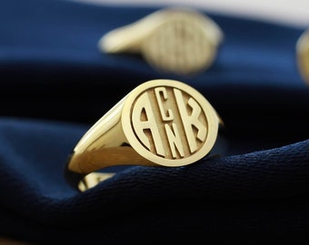 Gold Signet Ring with Initials, Letters Ring, 4 letter ring, Custom Signet Ring, Personalized Signet Ring, Gold Signet Ring, Gold Name Rings