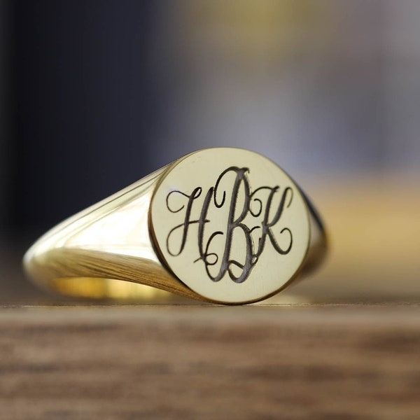 Initials Ring Gold, Engraved Signet Ring, Engraved Gold Ring, Monogram Ring, Personalized Rings, Custom Engraved Rings, Initial Signet Ring