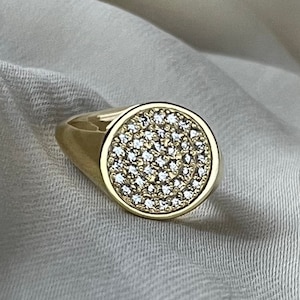 Gold Pinky Ring, Gold Signet Ring, Diamond Signet Ring, Pinky Signet Ring, Gold Pinky Ring Womens, Gold Signet Ring Women, 14k Signet Ring image 7