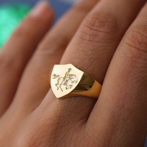 Napoleon Crossing The Alps Gold Shield Signet Ring, Mens Gold Sovereign Ring, Men&#39;s Gold Signet Ring, 9ct Gold Signet Ring Mens, Mens Signet