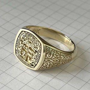 Gold Cushion Family Crest Signet Ring, Family Crest Rings, Family Signet Ring, Custom Family Crest Rings, Custom Family Crest Ring Gold