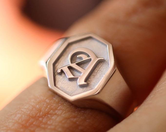 Initial Engraved Signet Ring, Custom Signet Ring, Silver Signet Ring, Initial Signet Ring, Sterling Silver Signet Ring, Engraved Signet Ring