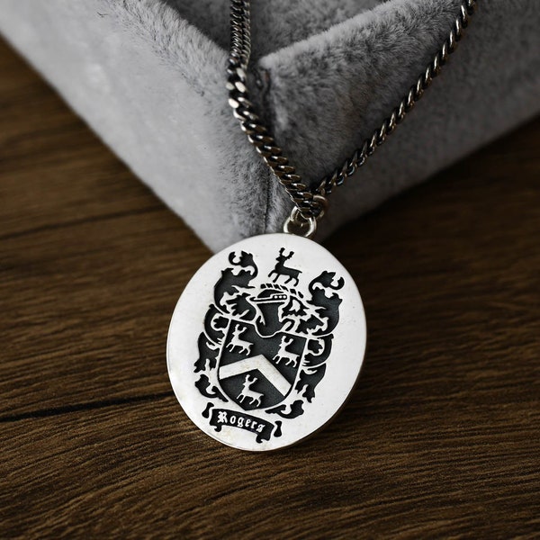 Personalized Family Crest Necklace for Men & Women, Family Crest Necklace, Family Crest Jewelry, Family Coat of Arms Necklace, Gifts for Him