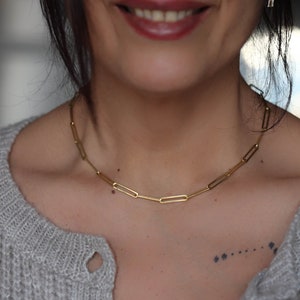 Paperclip chain necklace, Gold paperclip necklace, Chain Choker, Long Link Chain, Open Link Necklace, Simple Gold Necklace, Womens Chain image 1