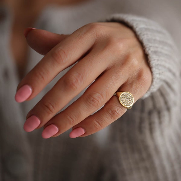 Diamond Signet Ring, Silver Signet Ring, Signet Ring Women, Pinky Signet Ring, Sterling Silver Signet Ring, Silver Signet Ring Womens