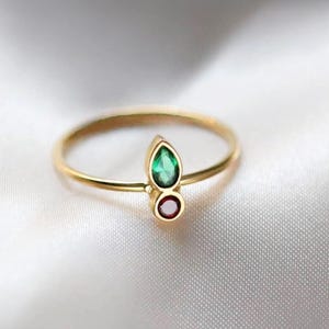 Dainty Two Stone Birthstone Ring, Custom Birthstone Ring for Women, Custom Birthstone Ring for Women, Personalized Stackable Ring, Ring Gift