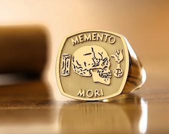 Memento Mori Gold Cushion Ring, Memento Mori Signet Ring, Fate Ring, Stoic Ring, Memento Mori Jewelry, Meaningful Jewelry, Stoic Jewelry