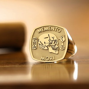 Memento Mori Gold Cushion Ring, Memento Mori Signet Ring, Fate Ring, Stoic Ring, Memento Mori Jewelry, Meaningful Jewelry, Stoic Jewelry