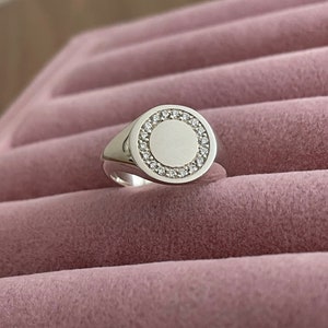 Diamond Signet Ring, Silver Signet Ring, Signet Ring Women, Pinky Signet Ring, Sterling Silver Signet Ring, Silver Signet Ring Womens