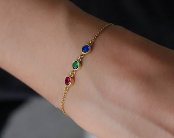 Solid Gold Birthstone Bracelet, Gold Birthstone Bracelet, Birthstone Bracelet For Mom, Birthstone Bracelet For her, Multistone Gold Jewelry