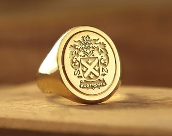 Custom Gold Swivel Family Crest Signet Ring, Family Crest Signet Ring Gold, Gold Crest Ring, Family Signet Ring Gold, Gold Family Seal Ring