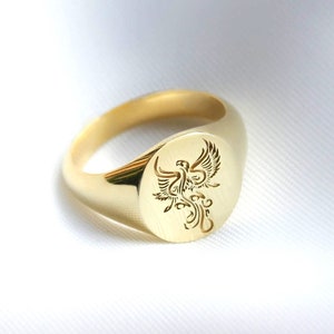 Phoenix Ring, Gold Phoenix Ring, Phoenix Signet Ring, 14k Gold Phoenix Ring,  Phoenix Bird Ring, Phoenix Gold Ring, Men&#39;s Phoenix Ring