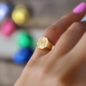 Gold Signet Ring with Initial, 14k Gold Initial Ring, Initial Pinky Ring, Gold L Initial Ring, Initial Letter Ring, 10k Gold Initial Ring
