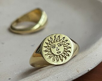 Gold Sun Ring, Sun Signet Ring, Sun Ring Gold, Signet Ring Sun, Signet Ring Sun, Gold Ring Sun, Sun Gold Ring, Gold Sun Signet Ring, Signet