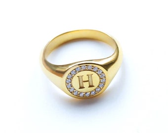 Initial Ring Gold, Personalized Signet Ring, Personalised Signet Ring, Initial Signet Ring, Initial Pinky Ring, Gold Initial Signet Ring
