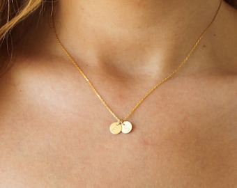 Couples Necklace, Girlfriend Necklace, Couple Initial Necklace, Gold Disc Necklace, Friendship Necklace, Two Initial Necklace, Disc Necklace