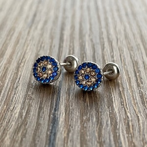 Diamond Evil Eye Stud Earrings, Evil Eye Stud Earrings, Evil Eye Earrings, Evil Eye Studs, Nazar Earrings, Evil Eye Earrings Silver