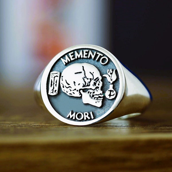 Memento Mori Ring, Memento Mori Signet Ring, Silver Memento Mori Skull Ring, Memento Mori Silver Ring, Silver Memento Mori Signet Ring