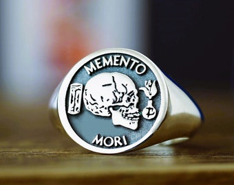 ヴィンテージ シルバー925「MEMENTO MORI」スカル シグネットリング