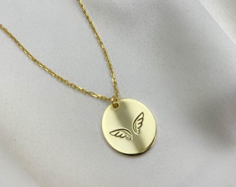 Gold Angel Wing Necklace, Gold Wings Necklace, Wings Necklace, Angle Wings Necklace, Gold Angle Necklace, 14k Gold Angel Wing Necklace