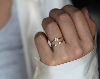 Anillo de piedra de nacimiento de oro, anillo de promesa de piedra de nacimiento, anillo de compromiso de piedra de nacimiento, anillo de aniversario para esposa, anillo de aniversario para mamá, joyería de oro