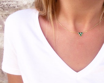 Emerald Necklace, Cubic Zirconia Necklace, Dainty Gold Necklace, Emerald Necklace Gold, Simple Gold Necklace, Delicate Gold Necklace, Gift