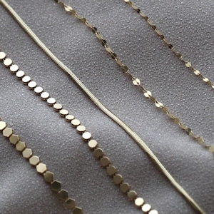 Delicate Gold Chain Necklace, 14k Gold Sequin Disc Chain Necklace, Dainty Gold Snake Chain, Hexagon Disc Gold Chain, Gold Layering Necklace