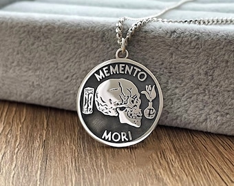 Memento Mori Necklace, Memento Mori Pendant, Memento Mori Skull Necklace, Memento Mori Stoic Necklace, Stoic Pendant Necklace, Mori Necklace