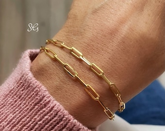 Gold Link Chain Bracelet, Gold Chain Bracelet, Link Chain Bracelet, Gold Paperclip Chain Bracelet, Solid Gold Link Bracelet, Gold Bracelet