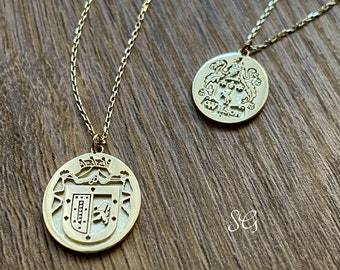 Gold Family Crest Necklace, Custom Family Crest Necklace, Family Pendant Gold, 9ct Gold Family Necklace, Family Crest Gold Pendant Necklace