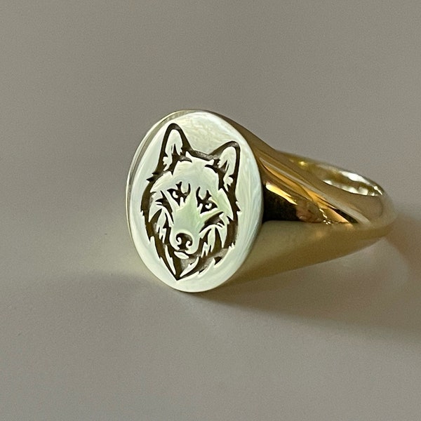 Wolf Ring, Gold Wolf Ring, Wolf Signet Ring, 14k Gold Wolf Ring,  Wolf Head Ring, Wolf Head Gold Ring, Men's Wolf Ring, Wolf Silver Ring