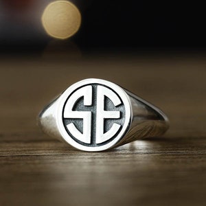 Anillo de sello con iniciales, anillo de plata para el meñique, anillos personalizados, anillo con monograma, anillo con iniciales, anillos con letras, anillo personalizado, anillo para el meñique