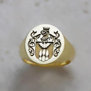 Family Crest Signet Ring, Family Crest Ring, Crest Signet Ring, Gold Family Crest Ring, Coat of Arms Signet Ring, Family Coat of Arms Ring
