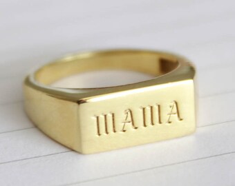 Mama Ring, Initial Rings, Unique Mothers Rings, Pinky Signet Ring, Engraved Signet Ring, Personalized Jewelry, Letter Rings, Word Rings, Mom