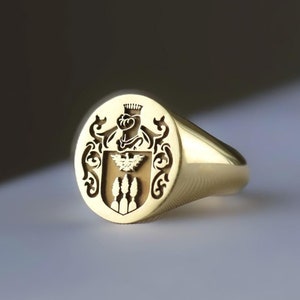 Gold Family Crest Ring, Family Crest Signet Ring, Family