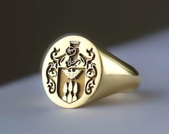 Gold Family Crest Ring, Family Crest Signet Ring, Family Crest Ring, Family Coat of Arms Signet Ring, Coat of Arms Signet Ring, Crest Ring