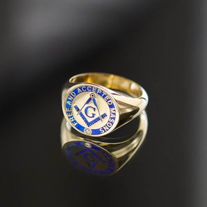 Gold Masonic Ring with Diamond, Masonic Ring, Freemason Ring, Masonic Rings, Master Mason Rings, Gold Masonic Rings, Mens Masonic Rings