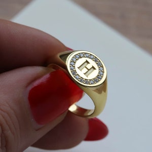 Diamond Initial Silver Signet Ring, Initial Signet Ring, Diamond Initial Ring, Silver Initial Ring, Initial Ring, Signet Pinky Ring, Signet